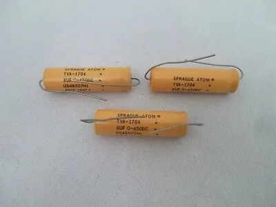 3x NOS SPRAGUE ATOM TVA-1704 8uF 450V - 8 MF 450 VOLT VINTAGE CAPACITOR • $29.99