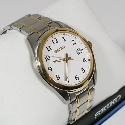 $174 • Buy Seiko Quartz Two Tone Men's White Dial Sapphire Crystal Watch SUR460P1