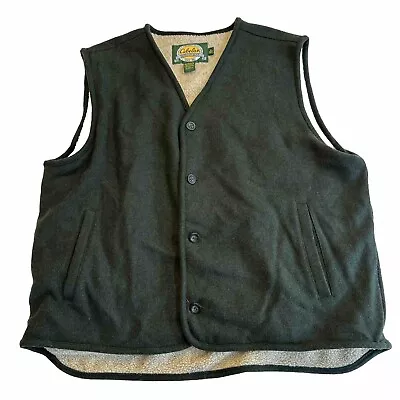 Cabela's Wool Blend Vest Sz XL Green  Sherpa Lined Hunt Fish Button Up • $24.64