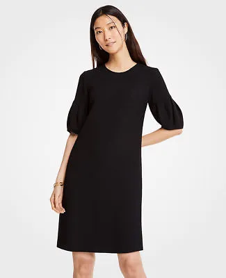 New Ann Taylor Petite Black Lantern Puff Sleeve Pleated Lined Shift Dress 00P • $49.99