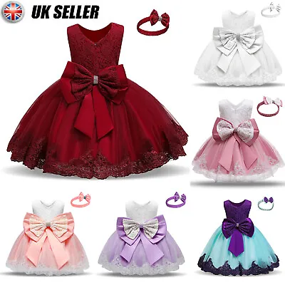 Flower Girls Bridesmaid Dress Baby Kids Party Lace Bow Wedding Dresses Princess • £15.41