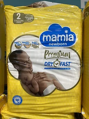 2 X Mamia Size 2 Jumbo Pack 60 Nappies 3-6kg/6-13lbs Newborn Baby Ultra Dry • £15.90