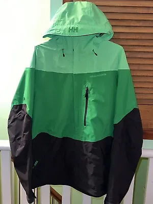 Helly Hansen Hooded Sailing Jacket ✨ Helly Tech ✨ Black/Green ✨ Used/Good ✨ • £49.99