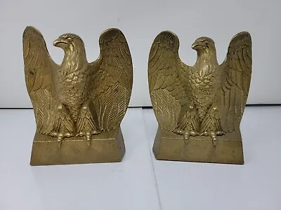 Vintage Brass Cast Eagle Bookends 6  High 5 1/4  Across Spread Wings • $29.99