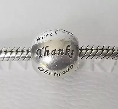 Genuine Pandora Bracelet Charm - Silver Many Thanks Thank You Bead Charm S925 • £0.99