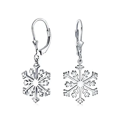 Winter Christmas Snowflake Dangle Lever Back Earrings Sterling Silver • $29.99