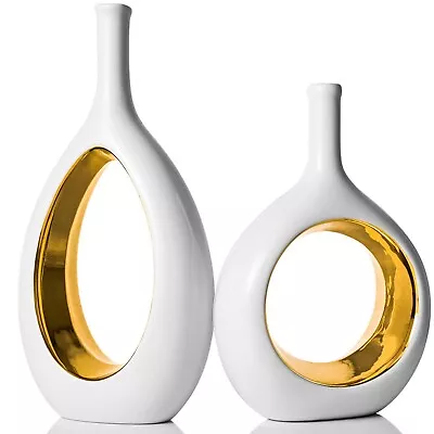 White And Gold Vase Home DecorMid Century Modern VaseGold And White VaseVa... • $74.49