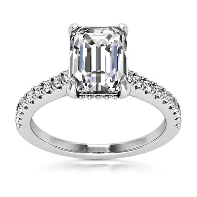 Hidden Halo 2.71 Carat G/VS1 Lab Created Emerald Cut Diamond Engagement Ring 14k • $2199