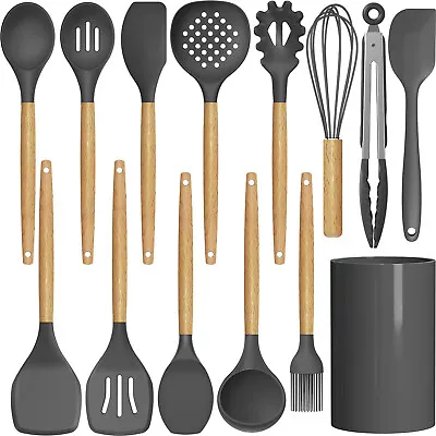 Set Of 14 Silicone Utensils Set Wooden Cooking Kitchen Baking Cookware AU Stock • $29.99