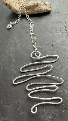 Wow! Fizzona Designer Abstract Hammered Silver Twisted Wire Statement Necklace • £4.99