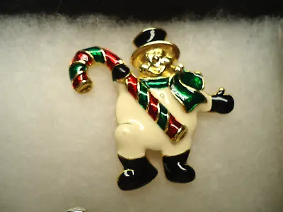 SFJ Vtg Nos Enamel Xmas Snowman Candy Cane Pin • $1