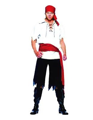 Adult Mens Pirate Costume Blackbeard Jack Sparrow Caribbean Pirates Fancy Dress • $56.05