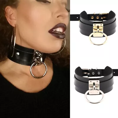 Wide PU Leather O Ring Collar Choker Necklace Women Gift 1-2Pack Sex Punk Gothic • $3.29