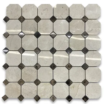 M804XP Crema Marfil Marble 2 Inch Octagon Mosaic Tile Emperador Dots Polished • £21.22