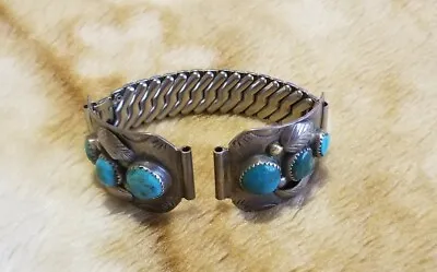 VINTAGE DARLENE THOMAS DCT NAVAJO INDIAN SILVER TURQUOISE STAMPED Watch Band  • $150