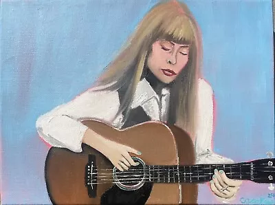 Joni Mitchell Original 70s Guitar Signed Oil Painting Rare Fine Art One Of Kind • $225