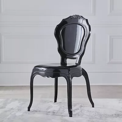 NichesV2 Black High Gloss French Style Stackable Salon Chair Vanity Dining Chair • $98.32