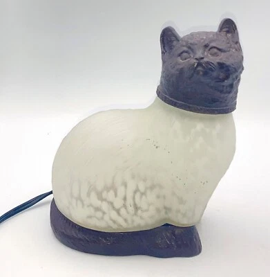 $35 • Buy Cat Table Lamp Art Glass Night Light White Glass Cast Metal Head And Base 7  T