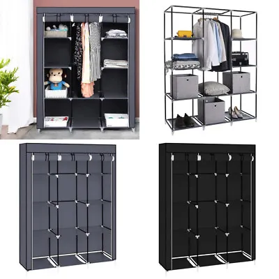 Fabric Wardrobe Clothes Organizer Storage Closet With 10 Shelves Dustproof Cover • £15.63