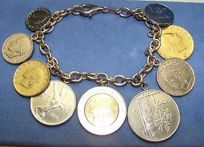 Vintage Milor Italy Sterling Link & 9 Lira Coins Charm Bracelet • $140.79