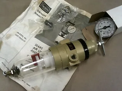 Vintage SEARS 3/8  Air Line Filter Regulator With Gauge # 916023 New Old Stock • $40