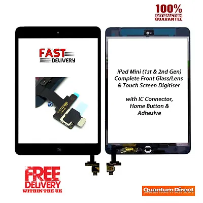 NEW IPad Mini 1 & 2 Complete Front Glass/Digitiser Touch Screen Assembly - BLACK • £8.93