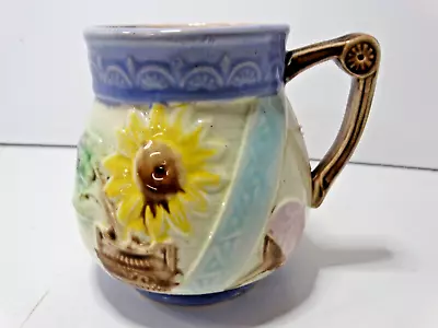 Antique 1860s Wm. Brownfield Cobridge English Majolica Sunflower Cup • $15.98