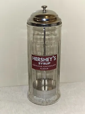 Vtg HERSHEY'S Chocolate Syrup Glass Soda Fountain Straw Holder Dispenser 11.5” • $45