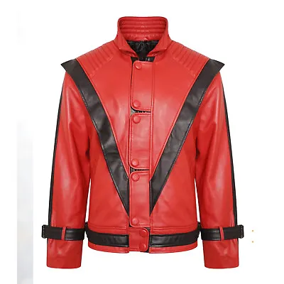 $188 • Buy Michael Jackson Red Military Real Leather Jacket