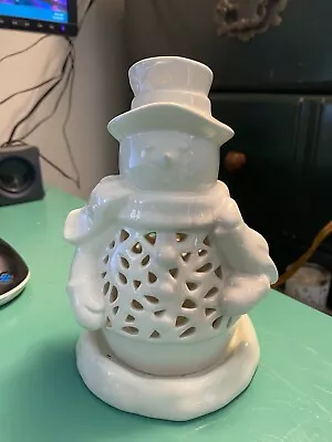 $15.99 • Buy Yankee Candle 2011 Snowman Ceramic White Tea Light Candle Holder With Candle 6 