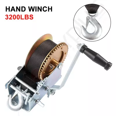 3200lbs Hand Winch Hand Crank Dual Gear 33ft Nylon Strap ATV Boat Trailer 3200lb • $41.49