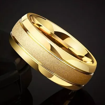 Mens Rings Gold Wedding Anniversary Titanium Stainless Steel Mens Womens Rings • $7.99