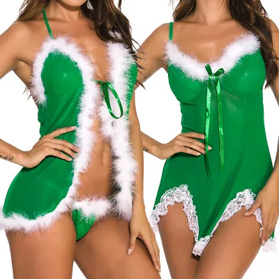 $12.99 • Buy Christmas Elf Pajamas Women Sexy Lingerei Xmas Green Babydoll Lingerie Set Gifts