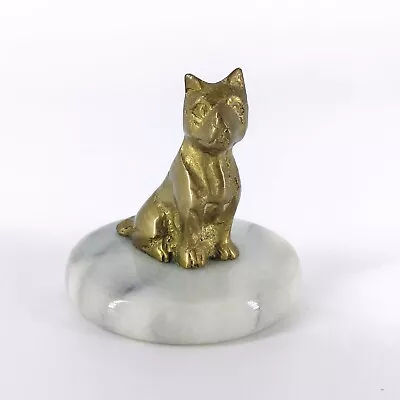 Vintage Brass Terrier Dog Paperweight Round Marble Base 2.5  Tall 1970's • $17.99