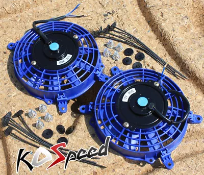 2x Universal Blue 7  Electric Radiator/engine Cooling Fans+mounting Zip Tie Kit • $42.99