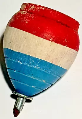 Vintage Wood Top Spinning Toy Japan Red White Blue - No String • $9.99