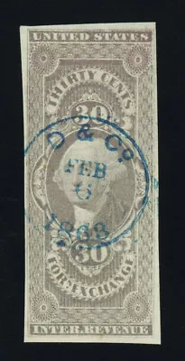 #R51a 30c Foreign Exchange - Lilac Very Fine  Feb 6 1868  Cancel Scott $200 • $75