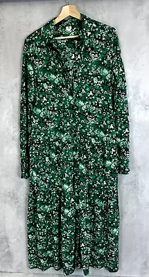 Arket Floral Dress Size Medium Green Ditsy Shirt Tiered Trapeze Midi • £36
