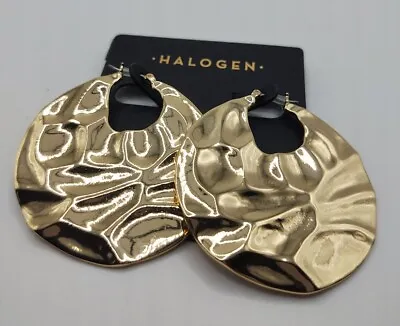 Vintage Earrings Pierced Gold Tone 2 Inch Halogen NWT Large Closed Hoops • $17