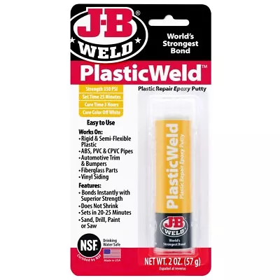 $25.95 • Buy JB Weld PlasticWeld Epoxy Putty Stick 57gr Plastic PVC ABS Repair J-B 8237
