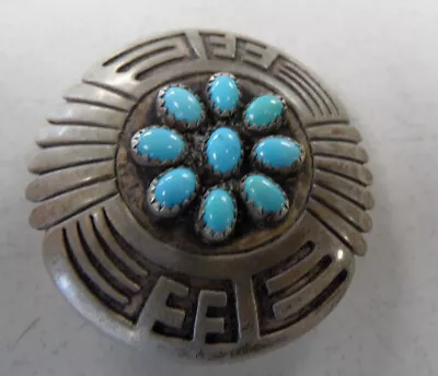 Vintage STERLING SILVER 925 BELT BUCKLE Native American NAVAJO Turquoise 2 D 19g • $29.95