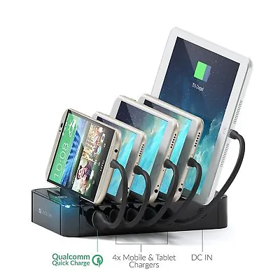 5 Port Multi Device Desktop USB Charging Station Dock For Ipad Iphone Samsung • £59.99