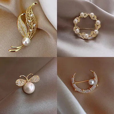 Rhinestone Brooch Pin Pearl Flower Crystal Wedding Dress Jewelry Gift Accessory • £2.75