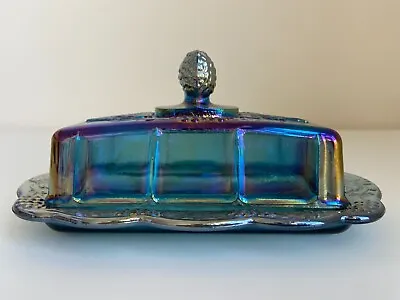 Vintage Indiana Blue Iridescent Blue Glass Butter Dish Perfect Condition  • $56.25