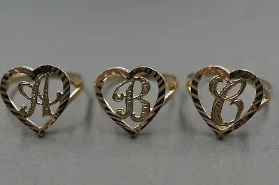 $95 • Buy 10K Solid Yellow Gold Diamond Cut Heart Initial Letter Alphabet Ring. Size 7.25