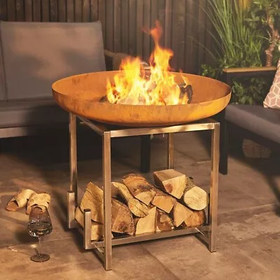 75cm Corten Steel Fire Pit Log Burner Rust Patina Patio Heater Moroccan Firepit • £49.98