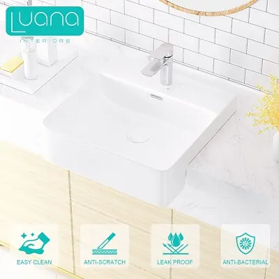 Ceramic Semi Recessed Bathroom Basin Sink Vanity White Overflow 42cm*42cm*13cm • $99.90