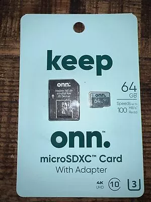 Onn Micro SDXC Card With Adapter 100mb/s Speed 64 Gb Storage • $8.99