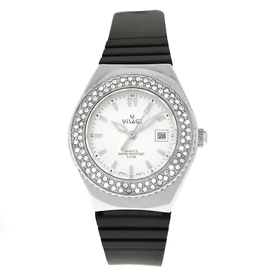 Visage Ladies Stainless Steel Crystal Bezel Quartz Date 30MM Watch • $29