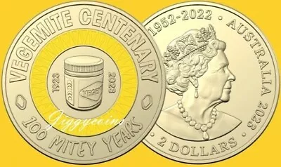 2023 $2 Vegemite Yellow 100 Mitey Years Australian Coloured Two Dollar Coin CIRC • $8.49